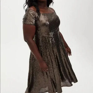 Torrid Gold Sequin Off-Shoulder Midi Dress
